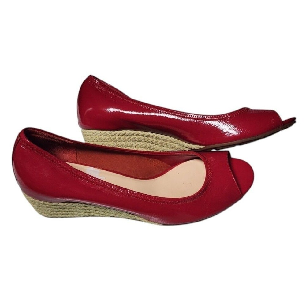 Cole Haan Red Patent Leather Peep Toe Wedges Size 8.5B Comfort - Picture 3 of 10